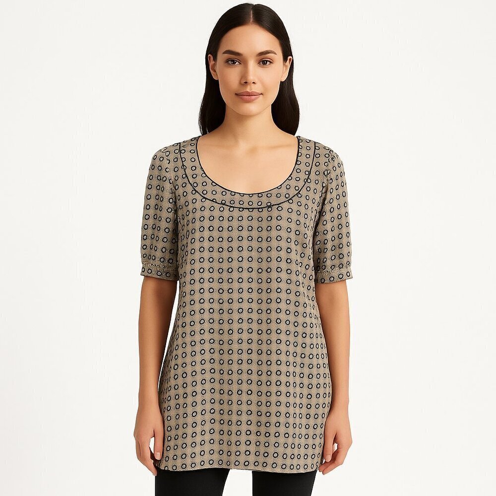 Anthro Eva Franco Printed Tunic Top 6 Taupe Geometric Scoopneck Rayon